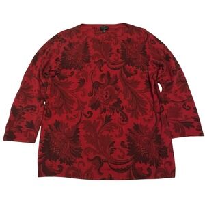 Talbots 100% Pure Italian Merino Wool Red & Black Paisley Sweater Small EUC